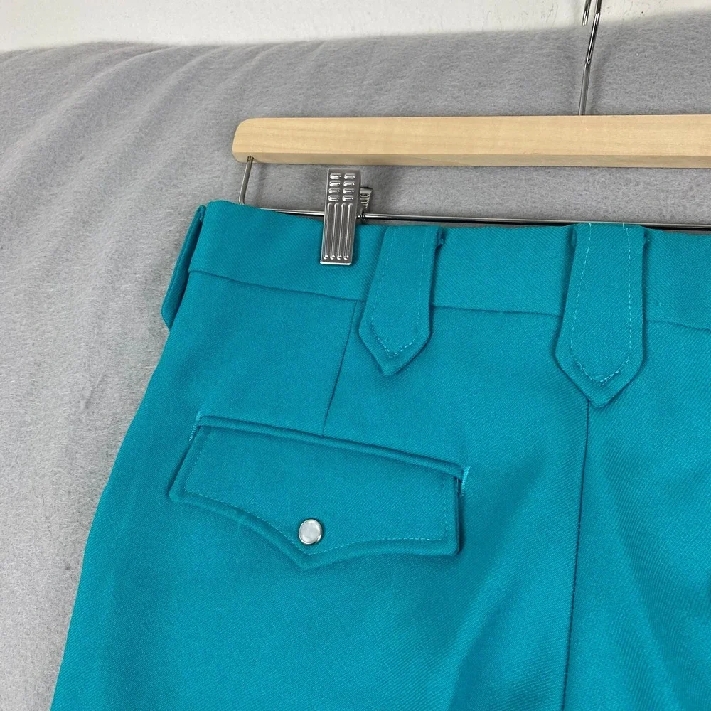 Vtg 70's MESQUITE NIVER Western Pants Mens 31x30 Teal Pearl Snap Flare Cowboy